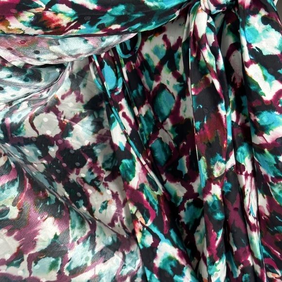 Saloni 100% Silk Wrap Dress Size 2 Mari Printed Jacquard Pleated Geometric Boho - Picture 13 of 15